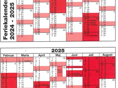 Billede af en feriekalender for skoleåret 2024-2025