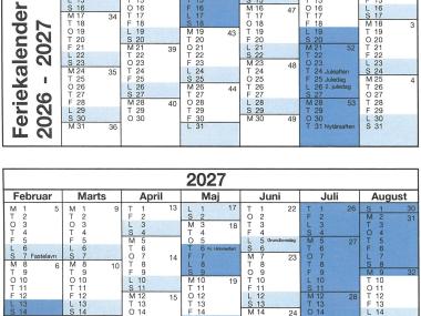 Billede af feriekalender for skoleåret 2026-2027